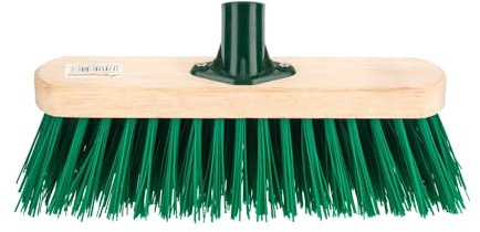 HOMESHOPA 12 Wooden Broom Head Stiff PVC Bristle Brush, Replacement Wooden Broom Head, Indoor Outdoor Stiff Bristle Floor Sweeping Brush with Plastic Fixing Bracket Connector