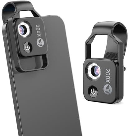 Nano Zoom 200x Magnification Clip-On Lens for Smartphone - High-Tech Pocket Microscope (Black)