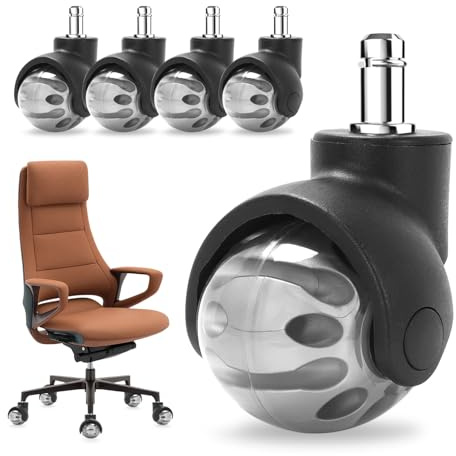 Bürostuhl Rollen 5er Set, 10×22mm Rollen für Bürostühle, 360 Grad Drehung Ohne Kratzer, Schreibtischstuhl Rollen Leichtgängige & Leise Hartbodenrollen, Geeignet für Jeden Boden (Silber)