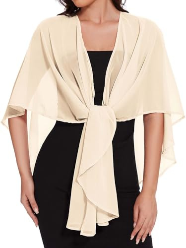 Damen Chiffon Shrugs Schals und Wrap für Abendkleid Sheer Hochzeit Cover Up,Champagner