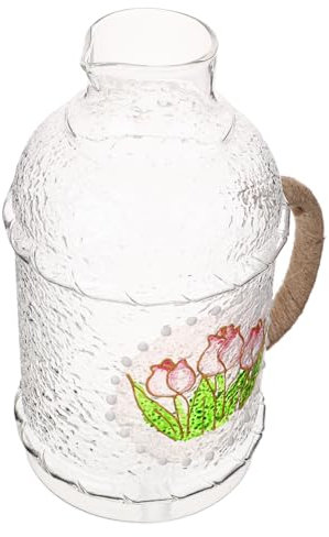 Cabilock Large Capacity Glass Kettle Tulip Shape Water Jug Lid Portable Leakproof for Tea Juice Hot Cold Drinks