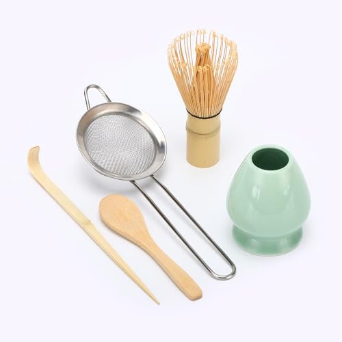 DiDiBirDi Matcha Whisk Set, Matcha Whisk Set, Matcha Whisk (Chasen),Traditional Scoop(Chashaku),Stainless Steel Sifter,Tea Spoon,Whisk Holder,Japanese Tea Tools for Ceremony