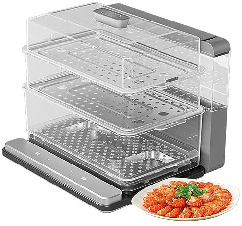 Vaporiera pieghevole a 3 livelli, vaporiera elettrica per alimenti da 1100 W con appuntamento 24 ore su 24, capacità 20 l, vaporiera per carne e verdure, rilascio di vapore in 15 secondi, senza BPA