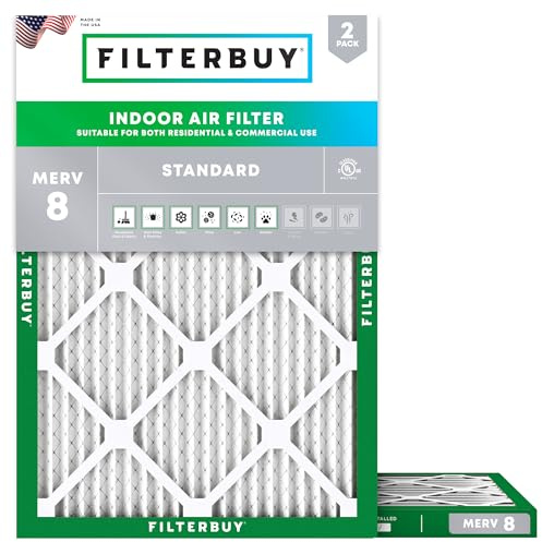 Filterbuy 22x23.25x1 Air Filter MERV 8 Essential Dust & Allergy Defense (2-Pack), Electrostatic Pleated HVAC AC Furnace Filters Replacement (Actual Size: 21.50 x 23.25 x 0.75)