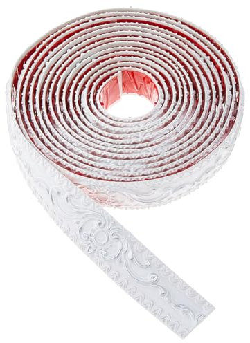 SUPERFINDINGS Rotolo da 5 m/rotolo di rivestimento autoadesivo in PVC, modanatura per parete, soffitto, costruttore, bordo per carta da parati per armadio, decorazione domestica, argento, 37 x 5,5 mm