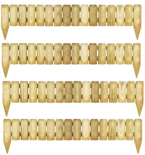 FAHD Traders - 1M Fixed Wooden Log Garden Border Edging | Decorative Picket Fence | Weather-Resistant Lawn Edging for Flower Beds, Pathways & Patio (Natural Wood) (4)