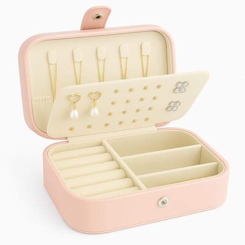 TZFTZ Schmuckkästchen Reise – Schmuckkasten Klein zur Schmuckaufbewahrung für Ohrringe & Ketten – Schmuck Organizer Reiseetui – Geschenkidee für Frauen & Mädchen, Rosa