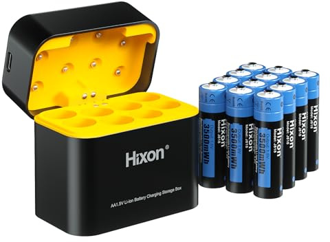 Hixon Wiederaufladbare Lithium Akku AA, 12 Stücken 1.5V Li-Ion AA Akku mit Ladegerät, über 1600 Zyklen und 3500mWh Hohe Reale Kapazität Wiederaufladbare Lithium AA Akku
