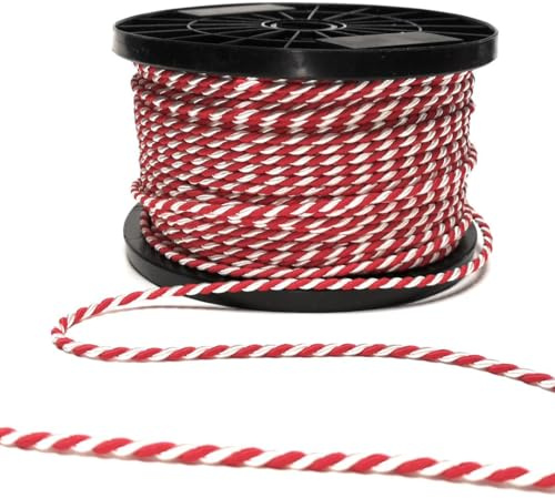 s.dekoda Kordel 100m x 4mm zweifarbig Rot - Weiß Drehkordel XXL - Rolle Dekoband Kordelband Kordelschnur