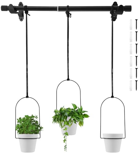 VAVPUP Hängende Blumentöpfe, verstellbar, 37–65 cm, Metall- und PP-Pflanzgefäße, moderne Wand- und Deckenpflanzenhalter, perfekt für Zimmerpflanzen, Fenster, Küche, Balkon, Schwarz, 3 Stück