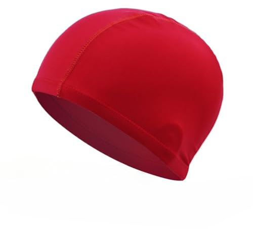Red Swimming Caps for Kids Girls Boys and Adult Teenager, Comfortable Light Fabric Swimming Caps, Super Stretch No Pull Hair Swim Hats for Long and Short Hair (Red,One Size)