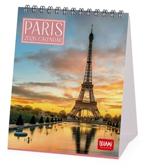 Legami - Calendrier de Bureau 2026, Paris, 12 Mois et Calendrier Annuel, en 6 Langues, Signes du Zodiaque, Fêtes Internationales, 12 X 14,5 Cm.