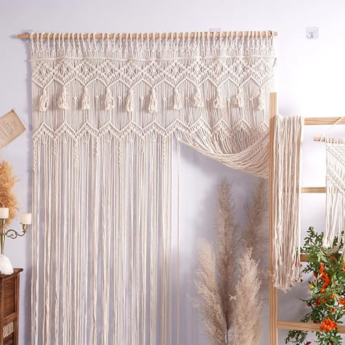 MIATTCLD Boho Makramee Vorhänge Wandbehang Wandteppich Handgewebte Gewebt Tapisserie Türvorhänge Fenstervorhänge für Wanddekoration Hochzeit Wohnzimmer, 135 x 200cm