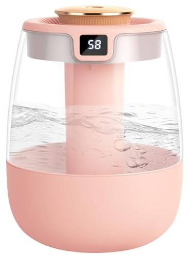 Adiwo Humidifier for Bedroom, 1.8L Cool Mist Humidifiers with Smart Humidity Display, Mini Air Humidifier, Ultra-Quiet 20dB, Night Light, 20H Runtime, Waterless Auto-Off for Home Baby Office, Pink