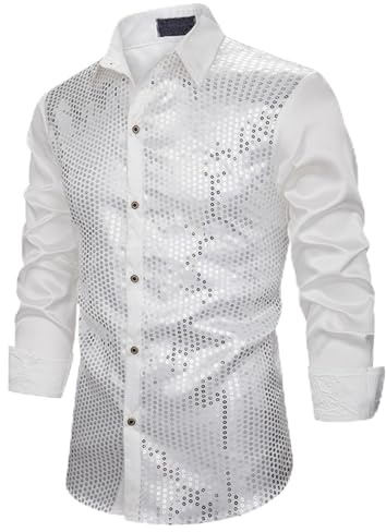 Generisch Chemise pour homme, coupe pour homme, chemise de danse à paillettes cool avec gaufrage à chaud, chemise pour homme pour surpoids