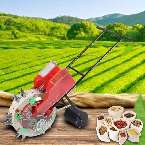 SBJKLYRN seed drill， Hand-Push Garden Seeder for Farmer, Manual Roller Seeding and Fertilizer Applicator, Row Corn Planter Seeder(6 mouths)