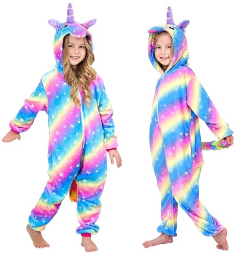 Vcumter Enfants Licorne Onesie Pyjama - Combinaison Unisexe Costume Cosplay Licorne Vêtements De Nuit Enfants Pyjamas l'hiver Surpyjama pour Halloween Carnival Déguisement Cadeaux Fille
