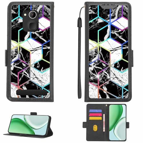 Aroepurt Case Compatible for IQU SMARTEasy Q50 Seniors Smartphone Phone Case Flip Cover [with Tempered Glass Screen Protector][RFID Blocking][Colorful Reflect Light] LPT-HS