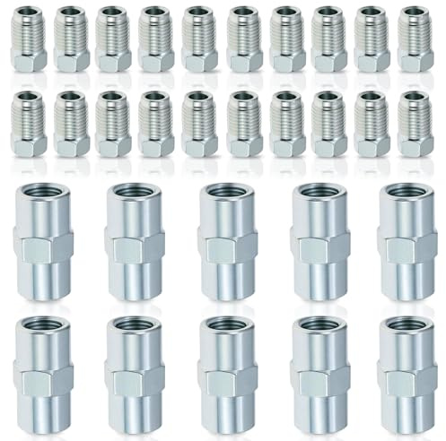 Bremsleitung Verbinder, Profi Bremsleitungsverbinder Set BöRdelwerkzeug-Satz Double Flaring Tool KüHlerschlauch Verbinder 20 Verschraubungen und 10 Verbinder Set für ø 4,75mm Bremsrohr BöRdel F