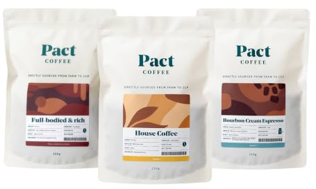 Pact Coffee Gifting Bundle, 3 Coffee Varieties, 3 x 250g | Wholebean, Dark Roast, House Blend, Bourbon Espresso, Single Origin, Freshly Roasted, Ethically Sourced