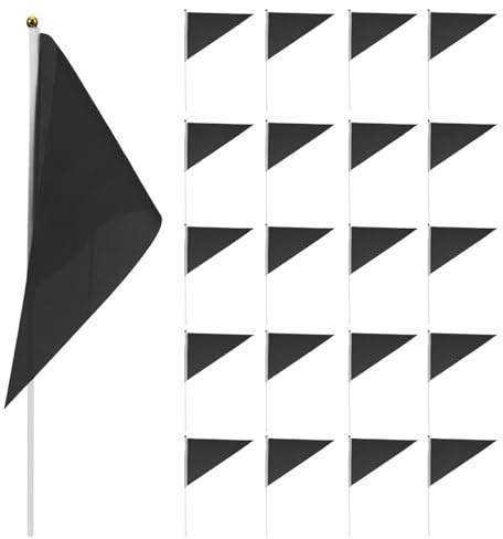 CAXUSD 30 Mini Bandiere Triangolari su Bastoni in Poliestere e Legno, Nere, Resistente alle Intemperie, Portatili per Raduni, Eventi Sportivi e Celebrazioni All’aperto e Indoor