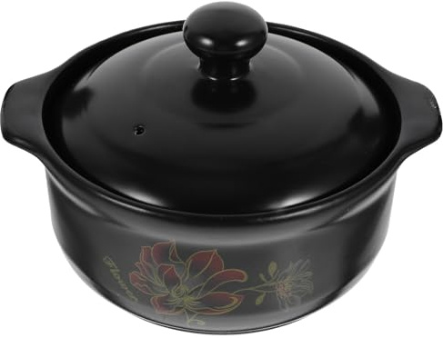 EXAOMBLE Olla de Cerámica para Cocinar de 1,6l Tapa Negra, Resistente a Altas Temperaturas, Adecuado para Guisar Sopas y Estofados, Cazuela para 1-2 Personas, Antiadherente y Apta