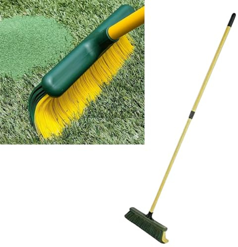Krallenbesen Oder Kunstrasen Besen Oder Bürste Stiel, Kompatibel Mit Universalstiel. Rasenbürste mit Griff Grün Gelb – Gartenbürste zur Reinigung von Pflaster, Terrassen (Grün-Gelb mit Stiel)