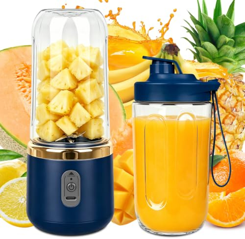 Mineup Mixeur Portable, Mélangeur Portable Smoothie Maker, 400ML Mini Blender Smoothi, Rechargeable USB Blender Smoothie Portabl Avec 6 Lames Pour Cuisine Bureau Voyage Salle De Sport (Bleu)