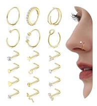 Diamday 18er Nasenpiercing Stecker Nasenring Set Chirurgenstahl 18G 20G | Nasenpiercing Ring 316L Chirurgenstahl Piercing Set Hypoallergener Doppeltes Opal Zirkonia Nostril Piercing für Damen Herren