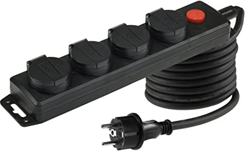 ChiliTec 4-Fach Steckdosenleiste Aussensteckdose mit 4 Schutzkontaktsteckdosen mit Schalter Klappdeckel 3m Kabel IP44 Mehrfachsteckdose für den Innen- & Außenbereich 230V 16A Schwarz