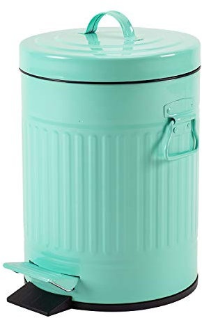 Bathroom Bin with Lid, Small Mint Green Waste Basket for Bathroom Bedroom Home, Retro Step Garbage Metal Bin with Soft Close, Vintage Office Pedal Trash Bin, 5 Liter/ 1.3 Gallon, Mint