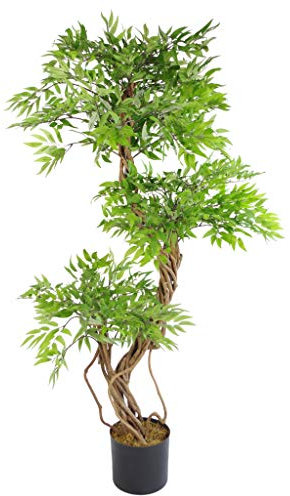 Künstlicher japanischer Fruticosa Ficus Kunstbaum, 140 cm, mit einfarbigem Kunststofftopf