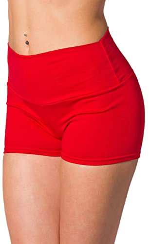 Alkato Pantalones Shorts Cortos de Cintura Alta para Mujer, Rojo, 42