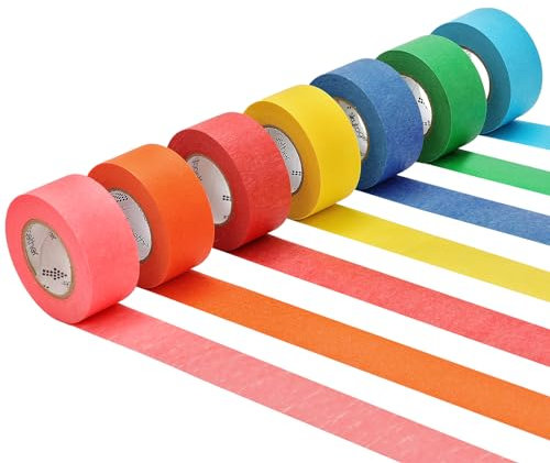 skytogether Colored Masking Tape 1 Inch Wide Rainbow Color Masking Tape Rolls for Kids Classroom Painters Colorful Art Craft Tape, 1 Inch x 16.4 Yards, 7 Rolls