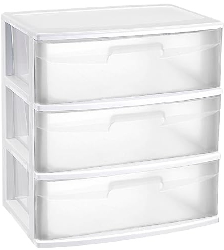 Acan - Cajonera Nilo de plástico 3 cajones de Color Blanco 60 x 56 x 39.5 cm Cajonera es tamaño Doble Folio Grande Transparente Multiusos Ideal para Empresas, oficinas y hogares, etc.