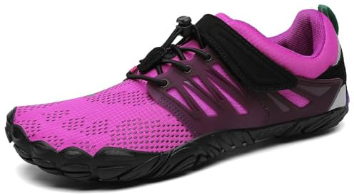 SAGUARO Barfußschuhe Herren Barfussschuhe Damen Barfuss Schuhe Zehenschuhe Outdoor Fitnessschuhe rutschfest Traillaufschuhe Barefoot Shoes mit Zero-Drop Solhe Elektrisch Violett, Gr.36 EU