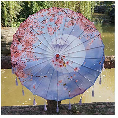 FLAIGO Chinese Style Classical Oil Paper Umbrella Rainproof Umbrella, Parasol with Tassel Pendent Floral Mulitcolor Paper and Bamboo Painted Paper Parasol (C)