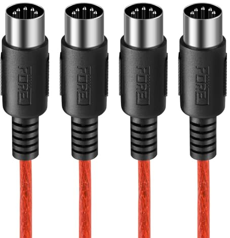 FORE 2m 2-Stück MIDI Kabel Straight-Angle MIDI Kabel für MIDI Keyboard/MIDI Sequencer/Synthesizer/Audio interface/Audio Mixer/DJ Sets/Electric Drum/Electric Piano Rot 2m 2-Stück