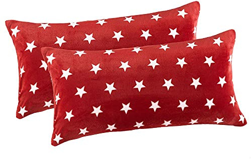 MALIKA Nicky-Teddy Cashmere Touch Coral Fleece Kissenbezug Kissenhülle alle Größen Couchkissen Sofakissen Deco Sterne, Größe:2X 40x80 cm, Designe:Sterne-Weinrot