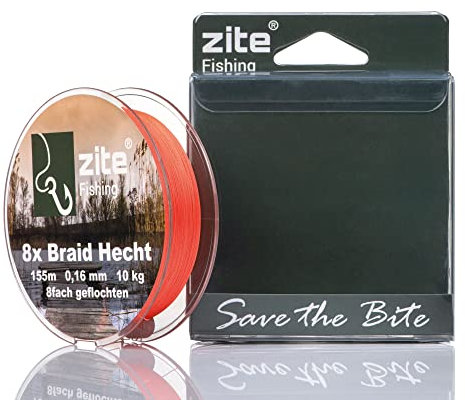 Zite Fishing 8X Geflochtene Angel-Schnur – Geflechtschnur 8-Braid Barsch Zander Hecht Angeln - Rundgeflochten 155m Orange (Hecht)