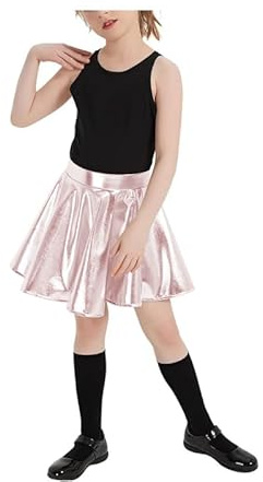 R&N FASHIONS Falda patinadora metálica para niñas con pantalones cortos integrados, mini tutú de cintura alta, baile brillante, animación, ballet, gimnasia y rendimiento, plata, 13-14 años