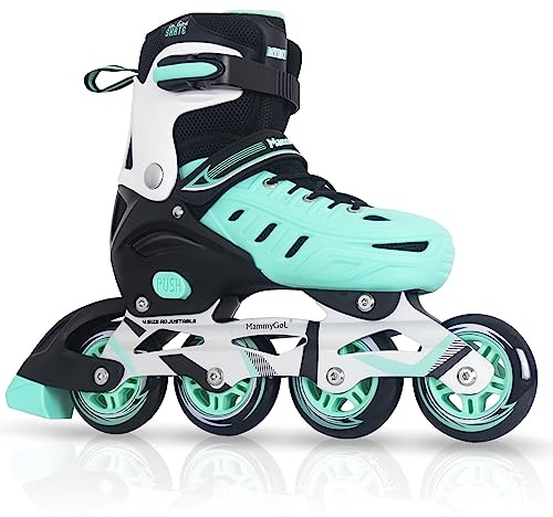 Inline Skates for Adults Men Women, Adjustable Aggressive Durable Roller Blades with Giant Wheels, High Performance Skates for Male Female Teal Size 6 7 8 9