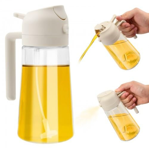 Hoxfly Pulverizador Aceite Spray Aceite Cocina, 470ml 2 en 1 Aceitera Spray Pulverizador Multifuncional de Aceite de Oliva, Dosificador Aceite, Vaporizador Vinagre Spray para Freidora Aire,Cocina