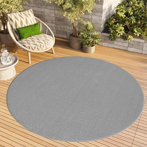 TAPISO Mono Rund Teppich Kurzflor Grau Indoor Outdoor 100 x 100 cm | UV-beständig Einfarbig Wohnzimmer Schlafzimmer Kinderzimmer Modern Design OEKO-TEX