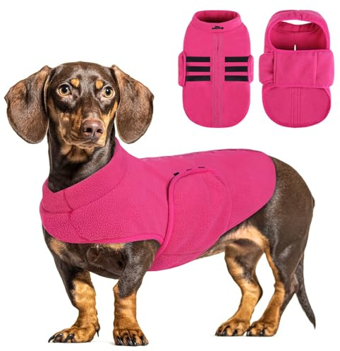 PUZAUKAL Hundepullover Fleece Weste Hundemäntel Winter Warmer Hundeweste für Kleine Hunde Weicher Fleece Hundejacke mit Geschirr Pullover für Mittel Großen Hund Katze-Rosa(XL)