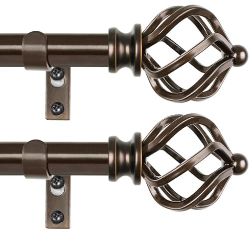 KAMANINA 2 Pack Curtain Rods 32 to 86 Inch, Adjustable Single Rod, Bronze