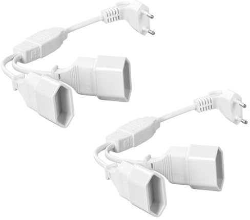 AXFEE Stromkabel Verlängerung, 2-in-1 Kurzes Euro Verlängerung Netzkabel, Euro Netzkabel, Euro CEE 7/16 Stecker Eurostecker, Verlängerungskabel Typ-C Stecker für TV PC Computer Monitor (Weiß, 2)