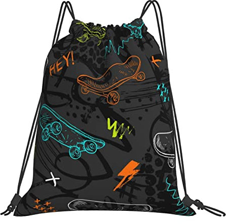 Kyliele Skateboard-Tasche mit Kordelzug für Damen und Herren, String-Tasche, Turnbeutel, Geschenk für Yoga, Schule, Schwimmen, Strand, Skateboard, One size