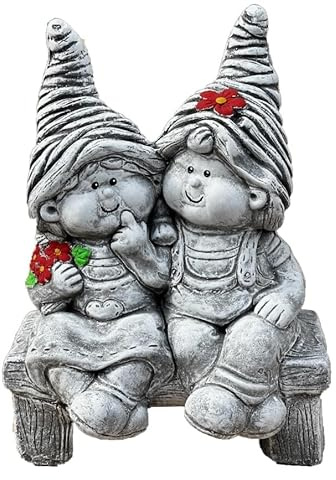 stoneandstyle Statue en pierre avec 2 lutins sur banc résistant au gel et aux intempéries 12,6 kg