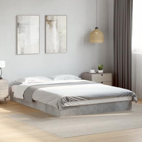 vidaXL Cadre de lit Gris béton 140x190 cm Bois d'ingénierie, Meuble de Chambre à Coucher, sommier, lit de Palette, lit, lit Double, lit à Panneaux
